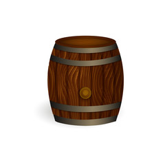 vector realistic beer wooden oak keg barrel with iron rings mockup closeup. Ready for your design product packaging. Isolated illustration on a white background.