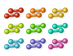 vector flat cartoon different color dumbbells sport equipment objects set. graphic design or web design element. Isolated illustration on a white background