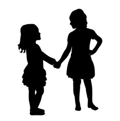 silhouette little girl friendship, play, isolated