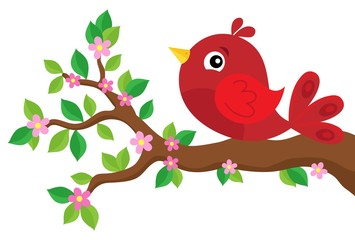 Stylized bird on spring branch theme 2