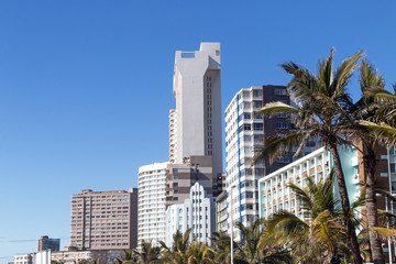 Fototapeta na wymiar Buildings and Palm Trees on Golden Mile Beachfront