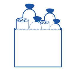 paper bag with pieces of sausages in blue silhouette