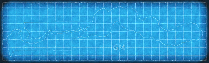Gambia map blue print artwork illustration silhouette