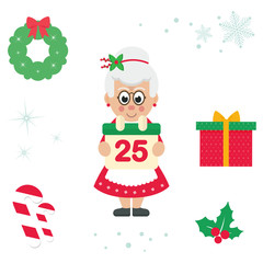 cartoon cute mrs santa with calendar vector cartoon illustration