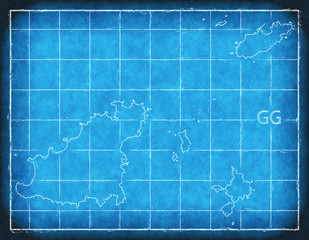 Guernsey map blue print artwork illustration silhouette
