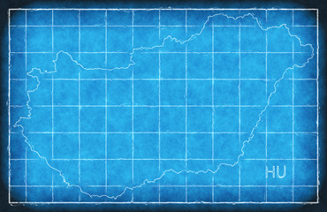 Hungary map blue print artwork illustration silhouette