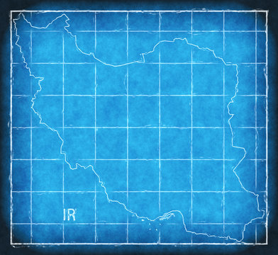 Iran map blue print artwork illustration silhouette