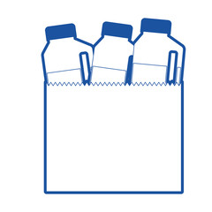 paper bag with drinks orange juice bottles in blue silhouette