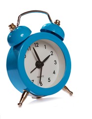 Time. Blue Alarm Retro Clock. Isolated on white
