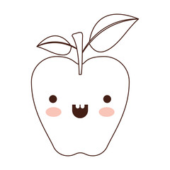 kawaii apple with stem and leaves in brown silhouette