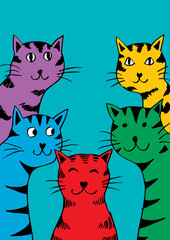 Five Fat Cartoon Cats