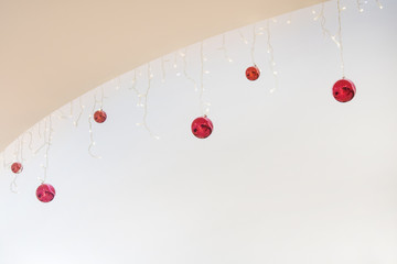 Christmas background for greeting card. Decoration red garlands. Holiday illustration.