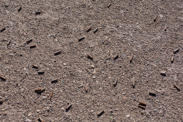 Overhead view of bullet casings from semi automatic weapon at firing range at Wendover, Utah, USA