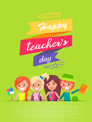 Happy Teachers Day and Ribbons Vector Illustration