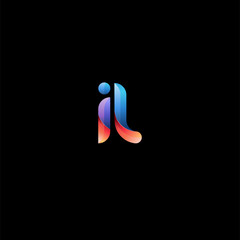 Initial lowercase letter il, curve rounded logo, gradient vibrant colorful glossy colors on black background - obrazy, fototapety, plakaty