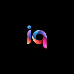 Initial lowercase letter iq, curve rounded logo, gradient vibrant colorful glossy colors on black background