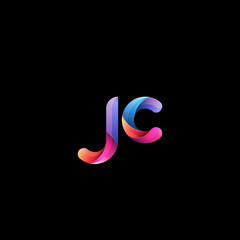 Fototapeta premium Initial lowercase letter jc, curve rounded logo, gradient vibrant colorful glossy colors on black background
