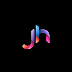 Initial lowercase letter jh, curve rounded logo, gradient vibrant colorful glossy colors on black background