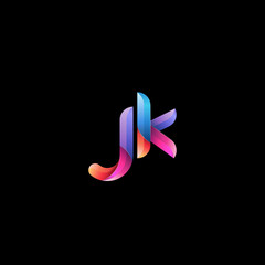 Obraz premium Initial lowercase letter jk, curve rounded logo, gradient vibrant colorful glossy colors on black background