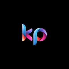 Initial lowercase letter kp, curve rounded logo, gradient vibrant colorful glossy colors on black background