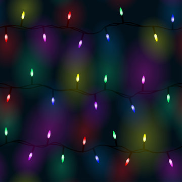 CHRISTMAS DECOR LIGHT IN STRAIGHT. SEAMLESS VECTOR PATTERN. 