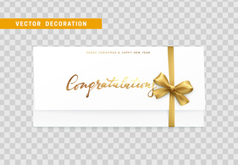 Paper card with the word congratulations, Merry Christmas and Happy New Year.