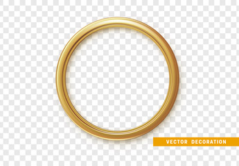 Golden round frame isolated on transparent background.