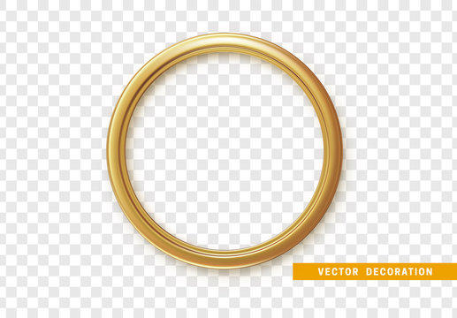 Golden round frame isolated on transparent background.