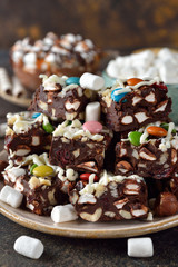 Chocolate fudge with marshmallow and hazelnut
