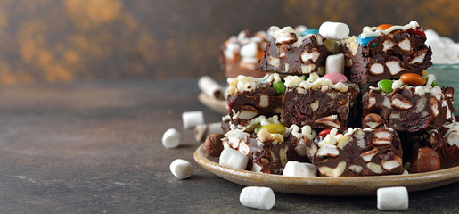 Chocolate fudge with marshmallow and hazelnut