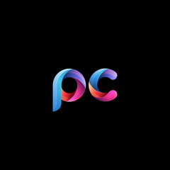 Fototapeta premium Initial lowercase letter pc, curve rounded logo, gradient vibrant colorful glossy colors on black background