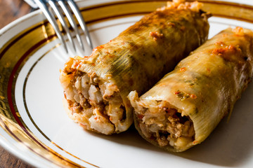 Turkish Dolma Leek Stuffed with Rice and Meat / Pirasa Sarma