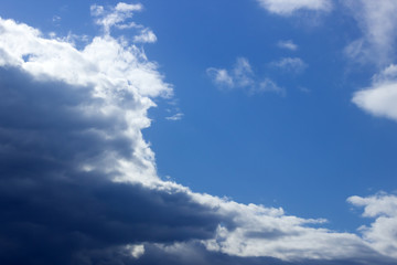 Storm clouds and blue sky. After the rain. Weather change.