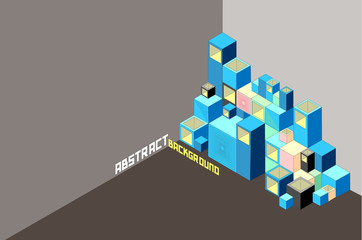 Abstract background. Cubes at the wall. Vector illustration.