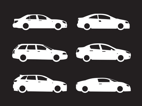 Set of modern shapes and Icons of Cars. Vector Illustration.