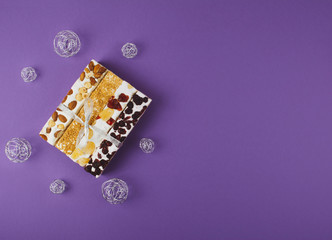Traditional italian festive torrone or nougat.