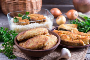 Homemade fish cutlets in a bowl