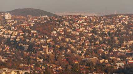 Normafa tower look at Budapest city autumn landscape