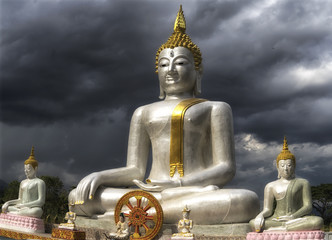 Buddha statues in storm Chiang Mai Thailand