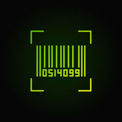 Bar code vector green line icon on dark background