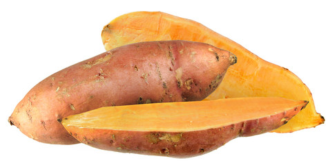 Sweet potato tubers isolated on white background