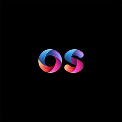 Initial lowercase letter os, curve rounded logo, gradient vibrant colorful glossy colors on black background - obrazy, fototapety, plakaty