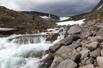 mountain stream in the Khibiny mountains in the north of Russia