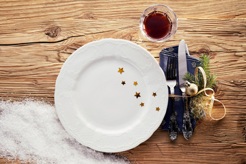 Festive winter Christmas table setting