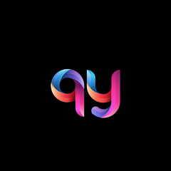 Initial lowercase letter qy, curve rounded logo, gradient vibrant colorful glossy colors on black background
