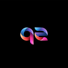 Initial lowercase letter qz, curve rounded logo, gradient vibrant colorful glossy colors on black background