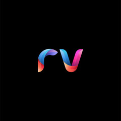 Fototapeta premium Initial lowercase letter rv, curve rounded logo, gradient vibrant colorful glossy colors on black background