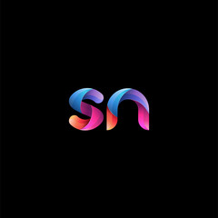 Initial lowercase letter sn, curve rounded logo, gradient vibrant colorful glossy colors on black background