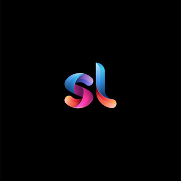 Initial lowercase letter sl, curve rounded logo, gradient vibrant colorful glossy colors on black background