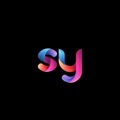 Initial lowercase letter sy, curve rounded logo, gradient vibrant colorful glossy colors on black background